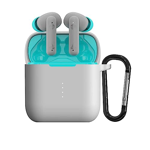 Image of Sounce Earphone Case Cover Compatible with Boat Airdopes 141, Soft Silicone Skin Case Cover Shock-Absorbing Protective Case with Keychain[Front LED Visible] - Grey -(Case Cover Only)