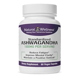 Natural Wellness 1000 mg – Standardized Ashwagandha Root Extract – Stress, Mood and Sleep Support – 60 Vegan Capsules: 30-Day Supply