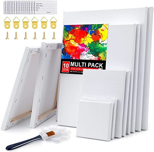 Pinjat Stretched Canvas, Multi Pack , 4X4", 5X7", 8X10", 9X12", 11X14" Set Of 10, Cotton Canvas Boards For Painting Acrylic Gouache Media, For Beginners, Professional Painters #TOP29