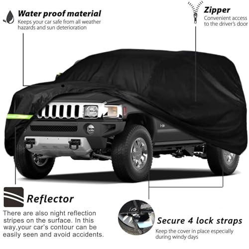 Image of Car Cover Compatible with Hummer H2 SUV 2002-2009,6-Layers 210T Windproof All Weather Waterproof UV Sun Protection Snow Dust Storm Resistant with Straps Outdoor Covers