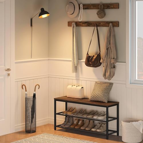 HOOBRO Coat Rack Shoe Bench Set, Entryway Shoe Rack with Coat Hooks, Coat Hat Bag Hanging Organizer, Industrial Design, Easy Assembly, Rustic Brown and Black BF07MT01 by HOOBRO - Image 9