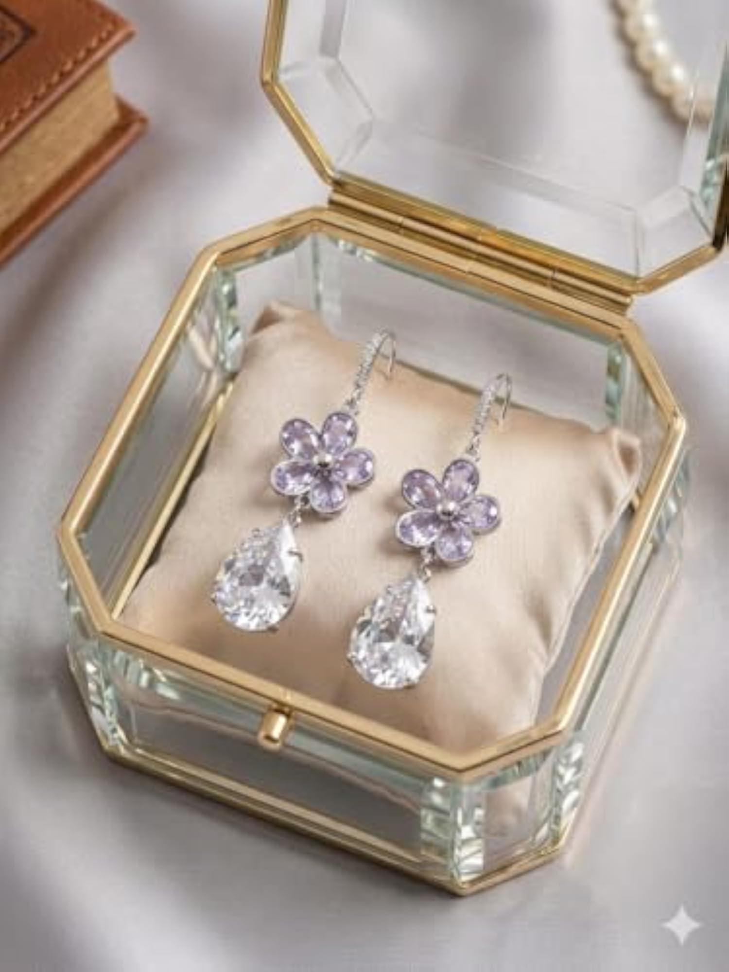 Royal Orchid Tear Drops Earrings, Premium Crystal Design