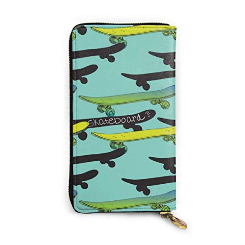 Preisvergleich Produktbild JHGFG Skateboard Echtes Leder Geldbörse Lange Damen Geldbörse Handtasche Multi Kartenhalter Organizer Für Frauen Personalisiert