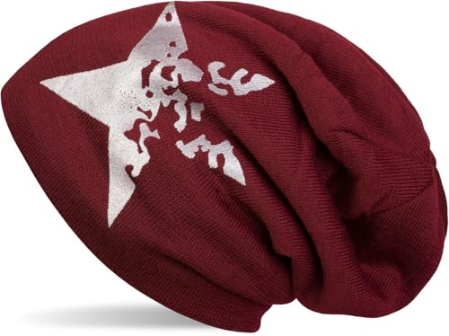 Bonnet tricoté Beanie slouch en laine fine chaude styleBREAKER et motif étoile vintage