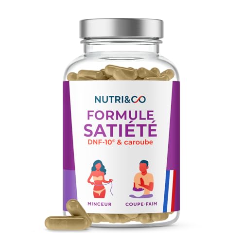 NUTRI & CO Formule Satiété - DNF-10® & Caroube - 2en1 Réduction d'Appétit - Complément Alimentaire Perte de Poids Minceur - Cure 1mois - 60 gélules Vegan - Fabriqué en France