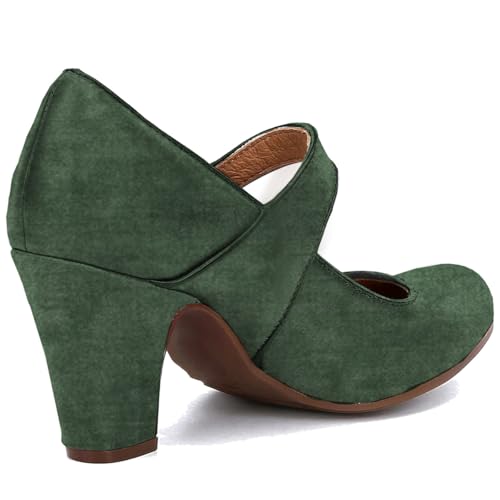 Image of SHODENSE Women Vintage Chunky High Heel Mary Jane Shoes Round Closed Toe Ankle Strap Dress Sandals 3 inch Block Heels Mary Jane Lolita Pumps Two-Toned Patchwork Buckle Office Lady Wedding Retro 4-11 M US