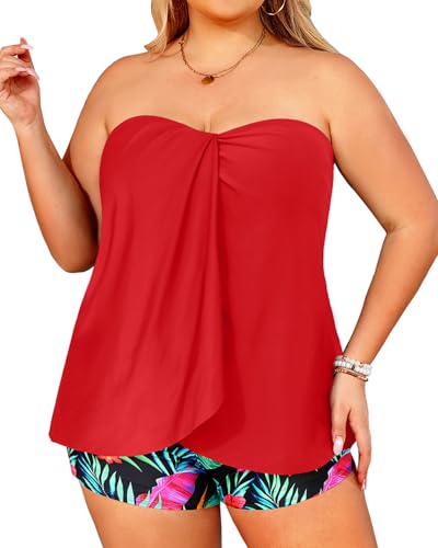 Image of Daci Plus Size Bandeau Tankini Swimsuit for Women 2 Piece Halter Swim Top with Shorts Tummy Control Bathing Suits