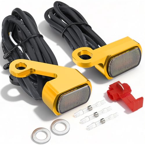 Image of MoKitDora LED Turn Signals Front Mini Blinkers Running Light for 2009-2017 Harley Touring Street Road Electra Glide King 2015-2024 Softail Breakout Deluxe Fat Boy Street Bob, Golden Housing