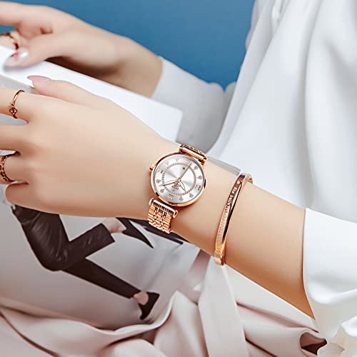 Fate Love Women Watch Rose Gold Diamond Luxury Elegant Dress Analog Quartz Wrist Watches White Stainless Steel Waterproof Date #TOP3