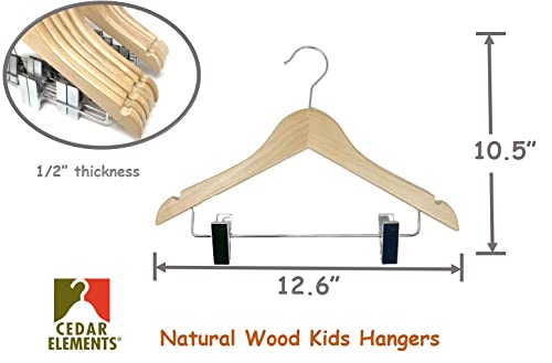 Kids Hangers With Metal Clips Pant Bar 4T-10 (Natural Wood) #TOP4
