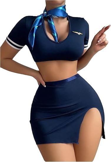 Softwrap Women’s Air Hostess Style Babydoll Lingerie Set – Sexy Crop Top & Mini Skirt Roleplay Nightwear with Scarf for Ho... - Review, Price and Buying Guide