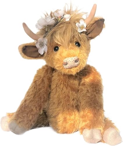 Scottish Highland Cow Plush Toy, Realistic Cow Stuffed Animals Soft Farm Plushie, Cuddly Highland Cow Accompany Plush Decorative Pillow Birthday Valentine‘s Day Gifts for Boys Girls Couple (Brown)