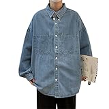 JNKIHAPOT Denim Shirt Male Oversize Shirt Spring Autumn Men's Blouses and Shirts Men's Clothing Light Blue