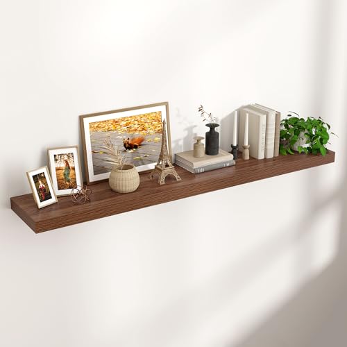 55" Wide x 10" Deep Floating Shelves for Wall, Walnut Finish, 1-Pack