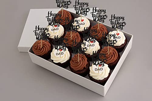 Happy Fathers Day Cupcake Toppers, Black Glitter Happy Father's Day Cupcake Picks, Fathers Day Cupcake Decorations Cake Toppers Food Picks For Fathers Day Party Decorations -24Pcs #TOP3