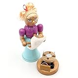 Wichtelstube-Kollektion Holz Räucherfrau Hebamme mit Neugeborenen, detailgetreu gestaltet, Premium Räuchermännchen Geburtshelferin mit Baby 7 x 7 x 18 cm