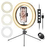 【Multifunktions-Ringlicht】Das 2-in-1-Design kombiniert die Telefonhalterung und das Selfie-Ringlicht und bietet so ein perfektes extra Licht für Live-Stream, Online-Unterricht, Make-up, Selfie-Fotos, Filmaufnahmen, Videoaufnahmen, Vloggen in dunklen Umgebungen usw. Es kann auch als Tischlampe zum Lesen verwendet werden.