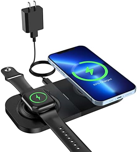 Dual Wireless Charger for iPhone and Apple Watch Charger, Duo Charging Pad for iWatch 7/6/SE/5/4/3/2, iPhone 13/12/11/X/8/SE Series, 2 in 1 Charging Station for AirPods 3/Pro/2