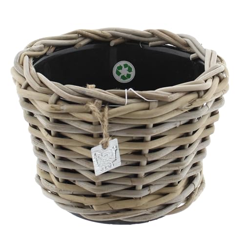 Klocke Dekorationsbedarf Rattan Pflanzkorb/Pflanzgefäß/Terassenkübel mit Einsatz (⌀ D 24 cm H 18 cm)