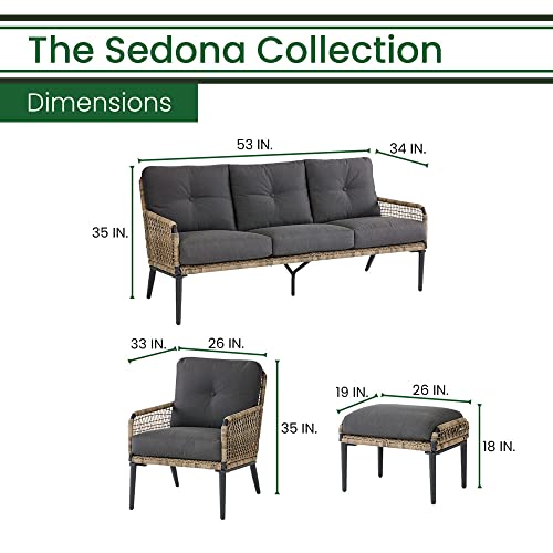 Hanover Sedona Wicker Outdoor Patio Furniture, 30,000 Btu Propane, All-Weather-Sed6Pcfp-Chr, 6-Piece Conversation Set, Gas Fire Pit Table #TOP3