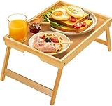 Bamboo Bed Tray Table with Foldable Legs, Breakfast Tray for Sofa, Bed, Eating, Working, Used As Laptop Desk Snack Tray by Pipishell