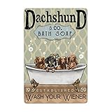 AZOLID Vintage Blechschilder Dackel Hund Kaffeehaus Kaffee Therapie Retro Dekor Home Küche Bar Cafe Badezimmer Club Höhle Wanddekoration Hund Blechschild 14 x 20 cm