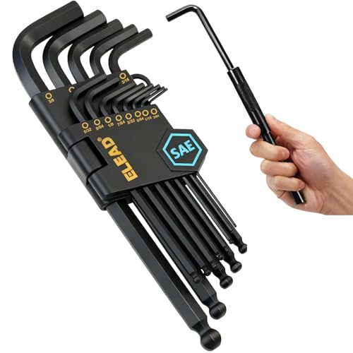 Image of ELEAD 15-Piece SAE Hex Key Allen Wrench Set with Extension Bar, 3 /64-3 /8 Inch, Long Arm Ball End Design, Heat-Treated S2 Steel