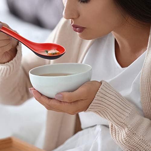 8 Pack Plastic Rice Spoons, findTop Chinese Won Ton Soup Spoon, Asian Plain Style Soup Spoons- Red and Black