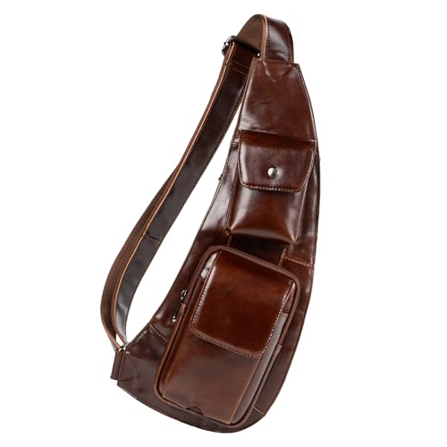 Bolsa de pecho para hombre en cuero marrón ideal para viajes y diario