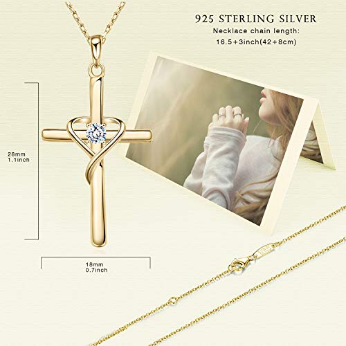 Amoraime 925 Sterling Silver Gold Cross Necklaces For Women Birthstone Necklace Christian Jewelry Gifts For Christmas, Birthday Or Anniversary (Z-Gold) #TOP1