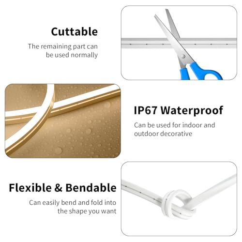 2M Neon LED Strip Light Warm White 3000K, 5V USB Powered Easter Flexible Cuttable Waterproof Dimmable Lights for TV Backlight Monitor Kitchen Cupboard Mirror Staircase Wedding Outdoor DIY Home Decor - Image 7