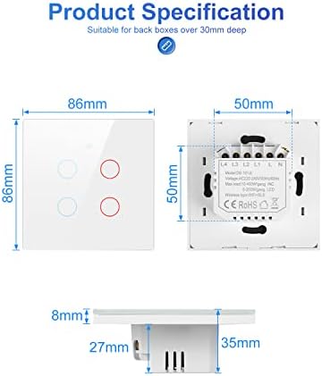 XUELILI Smart Light Switch, WiFi Touch Light Switchs that Work with Alexa, Google Assistant & IFTTT, Alexa Light Switch with Timer, Schedule, CE& ROHS Double Safety Protection, White, DS-101JL (1Gang)