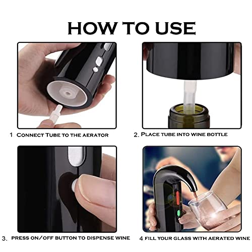 Electric Wine Opener Set, Rechargeable Electric Wine Aerator Pourer, Automatic Wine Decanter, Wine Stopper, Wine Dispenser Pump, Wine Bottle Opener - Black #TOP7