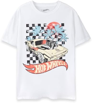 Hot Wheels Mens T-Shirt | Vintage Muscle Car Racing Flames Graphic Tee | Short Sleeve White Apparel for Car Enthusiasts