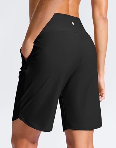 G Gradual Women's 9" Long Swim Board Shorts High Waisted Quick Dry Beach Swimming Shorts for Women with Pockets Liner(Black,XL)2