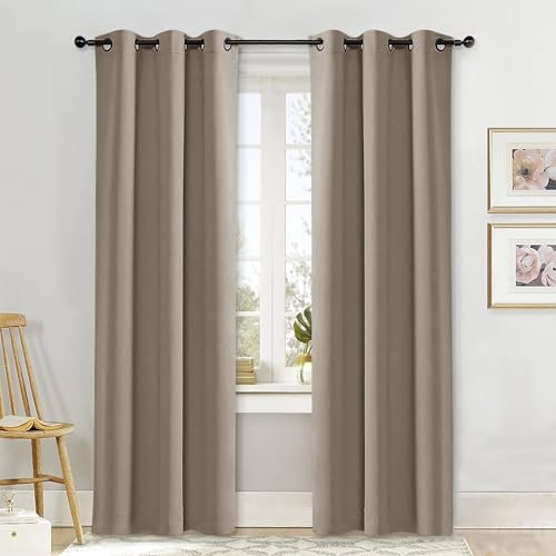 NICETOWN Curtain Blackout Drape Panel, Single Panel, 42 x 84 inch, Taupe, 3 Pass Microfiber Noise Reducing Thermal Insulated Window Drapery with Grommet