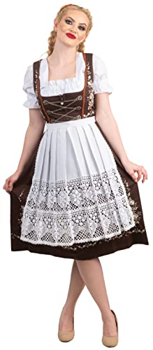 3-Pc Long Brown German Waitress Dirndl Women Embroidered Oktoberfest Dress 52 22