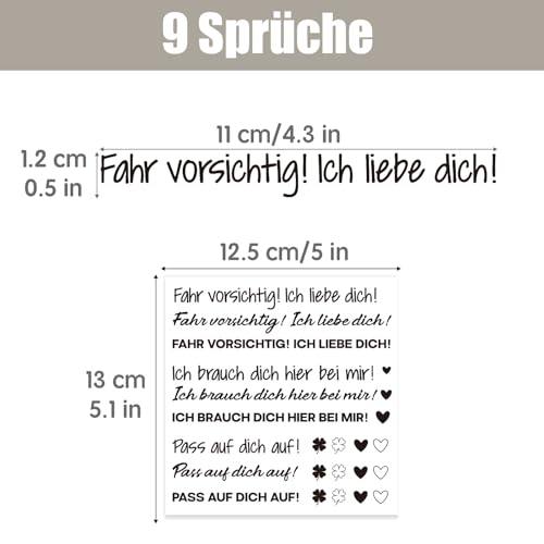 9 Stück Aufkleber Fahr vorsichtig ich liebe dich, Auto Spiegel Sticker - Ich brauch dich hier bei mir - Pass auf dich auf, Rückspiegel Geschenk für Fahrer Autospiegel Autofenster Deko
