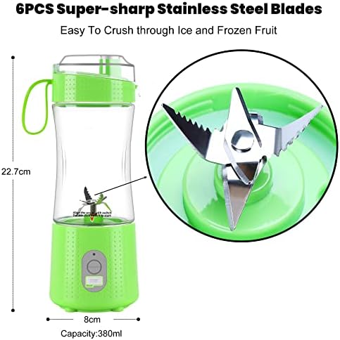 TOPESCT Portable Blender, Rechargeable Personal Blender for Shakes & Smoothies, Small Mini Fruit Juicer Mixer with 4000mAh Battery, 6 3D Blades & 380ML for Camping/Travel/Gym (Green)