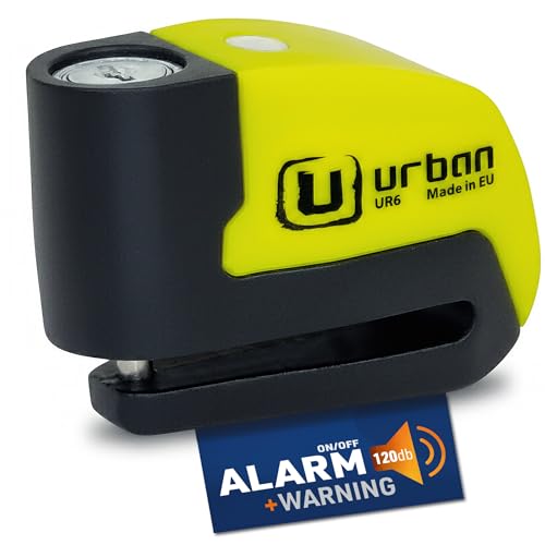 URBAN UR6 Bloccadisco Moto Allarme Hi-Tech 120db ON/OFF, Led Warning, Sensibilità A+, Sostituibile, Impermeabile, Batteria CR2 lunga durata, Lucchetto Moto Antifurto Sonoro Universale bici elettrica