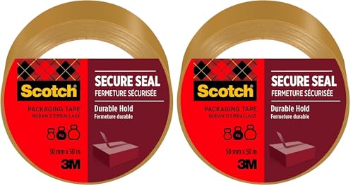 Scotch Ruban Adhésif d’emballage Pour Fermeture Sûre, Havane, 50 mm x 50 m, 1 Rouleaux/Paquet - Idéal pour la Fermeture de Colis et des Boîtes d'Expédition (Lot de 2)