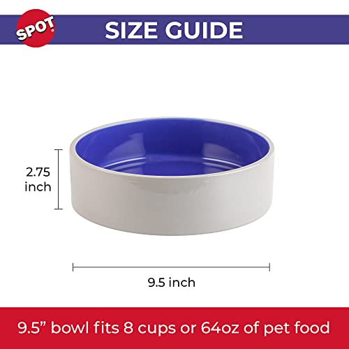 Spot By Ethical Products – Ceramic Stoneware Pet Bowl For Cats And Small Dogs, Classic Heavy Duty Non Slip Ceramic Cat Dish Dog Bowls For Food And Water - 9.5" Extra Large White & Blue #TOP5