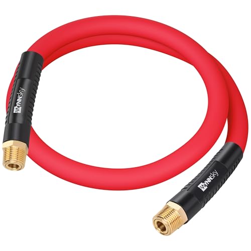 WYNNsky 1/2â€™â€™ 4FT Whip Air Hose with 1/2â€™â€™ MNPT Swivel Brass Fittings, Hybrid Light Weight