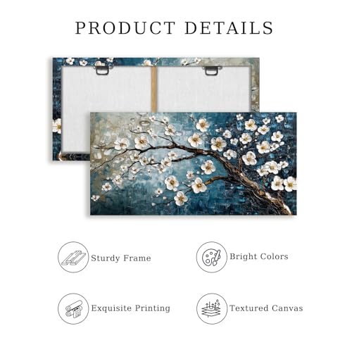crmotu Large Wall Art for Living Room, Plum Blossom Tree Canvas Prints Paintings, Flowers Branch Room Decorations Artwork, Teal Blue Aesthetic Pictures Wall Decor for Bedroom Bathroom Office 24"X48"