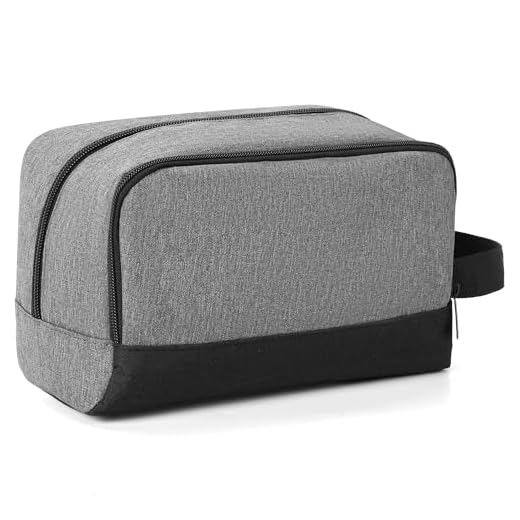 Elviros Bolsa de Aseo para Hombre Ultraligera y Compacta - Bolsa de Aseo Pequeña con 2 Compartimentos, Nylon Resistente y Asa Reforzada - Ideal para Viajes, Negocios (Gris)