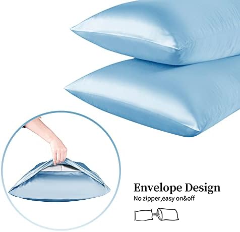 LorXun Satin Pillowcase for Hair and Skin, 2 Pack Blue Silky Pillowcases, Soft Breathable Smooth Silk Pillow Cases with Envelope Closure (Blue, Standard 20"x26" 2Pcs)