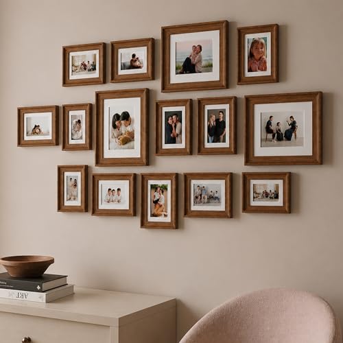 Image of Art Street Set of 15 Premium 3D Wall Photo Frames Sumptuous Memories Theme Individual Fiber Wood Photo Frames (Color - Cave Dark Brown, Size - 8x10, 5x7, 4x6 Inchs)