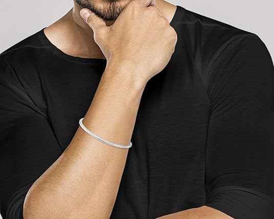 AEE Unisex Çelik Bileklik İtalyan Halat Yılan Charm Takılabilir Erkek ve Kadın Bileklik (Gümüş, 3,5mm) - Görsel 3