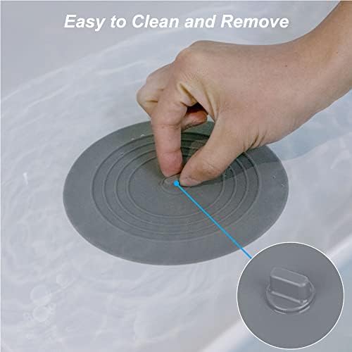 Silicone Tub Stopper, Drain Stopper Universal Bathtub Plug, 6 Inches Recyclable Sink Plug Drain Cover for Kitchen, Bathroom, Laundries, White and Gray (2 Pack)