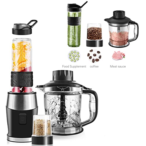 Blender For Shakes And Smoothies,3 In 1 Nutri Blender And Food Processor Combo,Ice Smoothies Maker,Mixer Blender/Chopper/Grinder With 19-Oz Portable Bottle,1.5L Chopper Capacity,Easy To Clean #TOP5